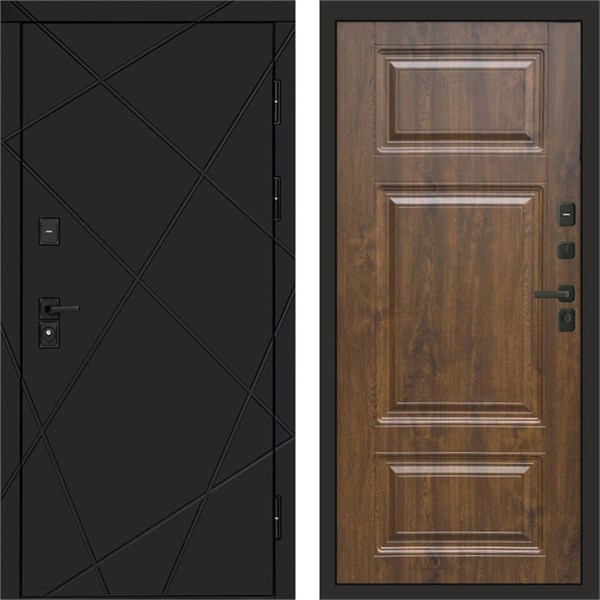 Входная дверь «Лучи Black» Монолит Лион Дуб для установки в квартиру 1774