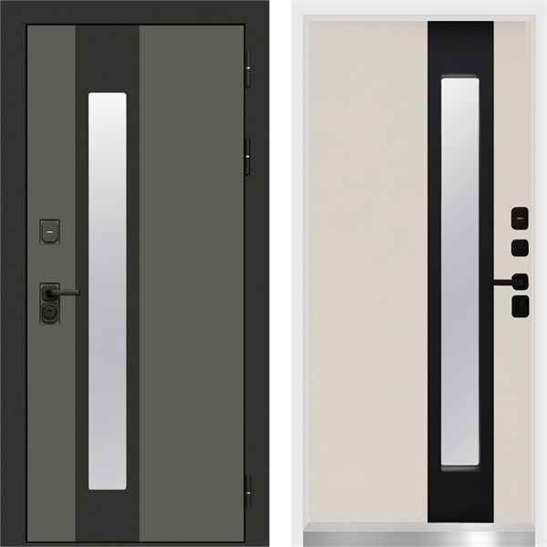 Входная дверь с терморазрывом «Арктика Графит» (Белый короб изнутри) Термо Слоновая-кость-БК с окном для частного загородного дома и дачи 1999